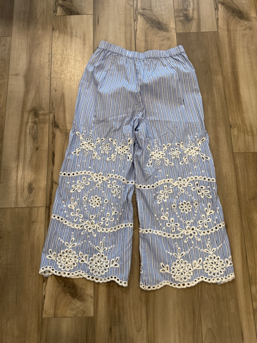 Anthropologie Maeve Cotton Striped Eyelet Wide Leg Pants. NEW without tags. - Picture 7 of 16